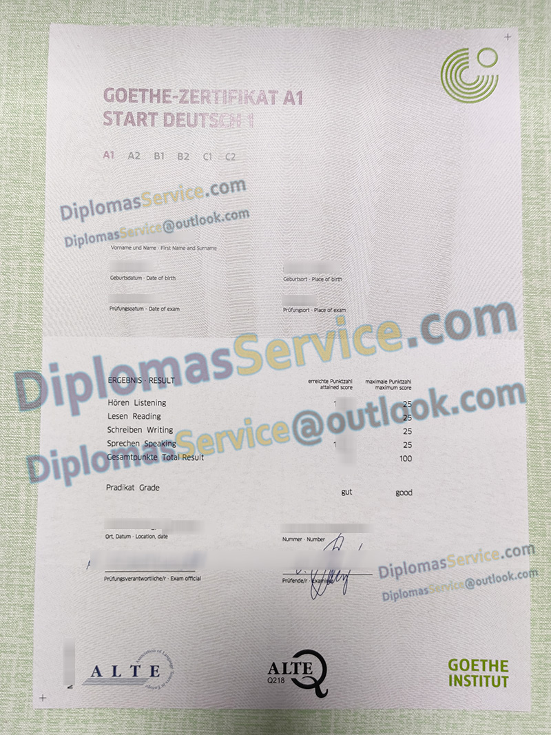 Goethe Institut zertifikat, Germany language certificate,