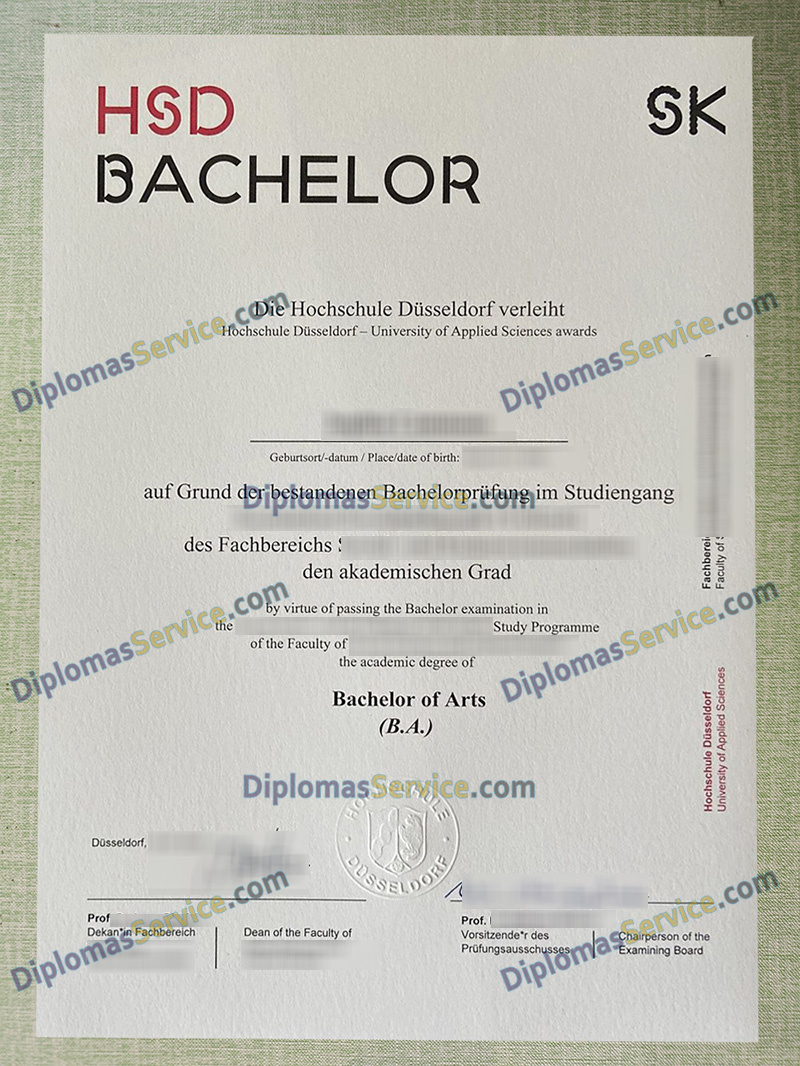 Hochschule Düsseldorf urkunde, Hochschule Düsseldorf degree,