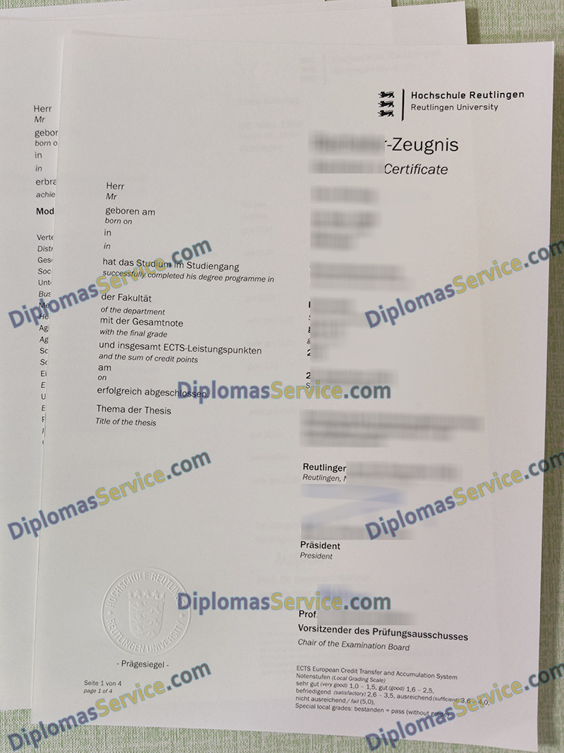 Hochschule Reutlingen zeugnis, Hochschule Reutlingen transcript,