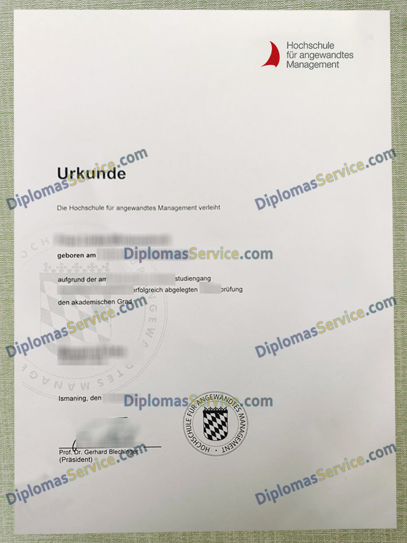 Hochschule für angewandtes Management urkunde, Hochschule für angewandtes Management degree,