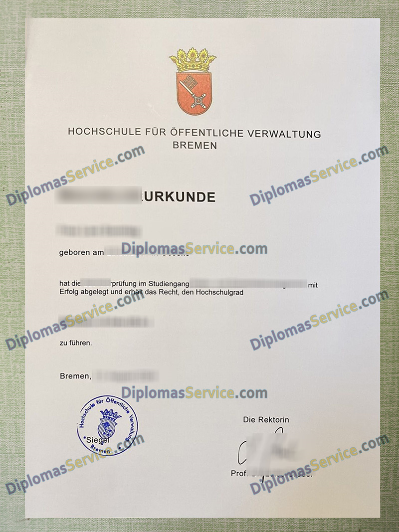 HfÖV Bremen urkunde, Hochschule für Öffentliche Verwaltung Bremen degree,