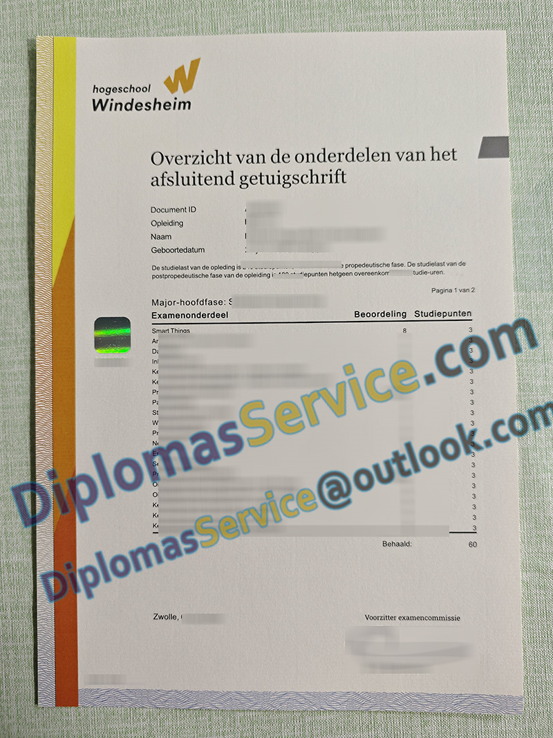 Hogeschool Windesheim cijferlijst, Hogeschool Windesheim transcript,
