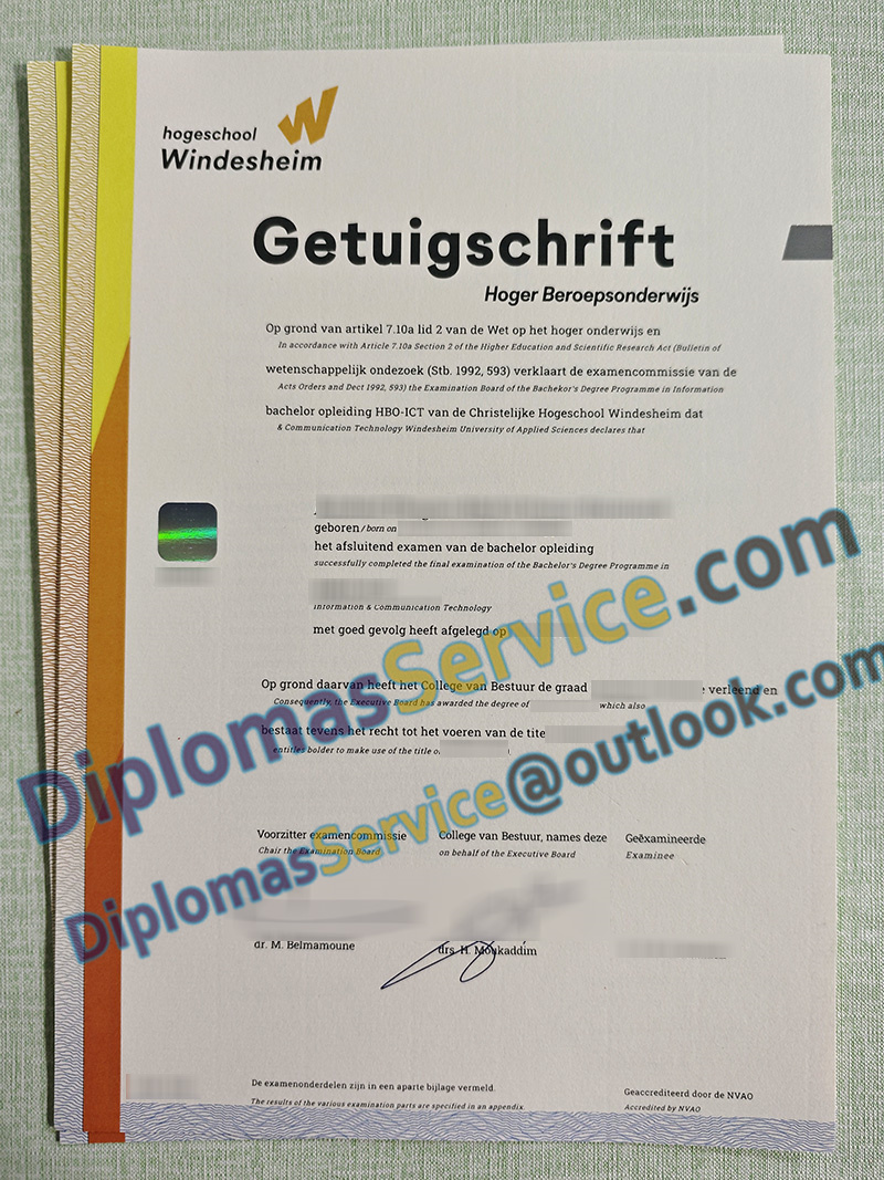 Hogeschool Windesheim getuigschrift, Hogeschool Windesheim certificate,