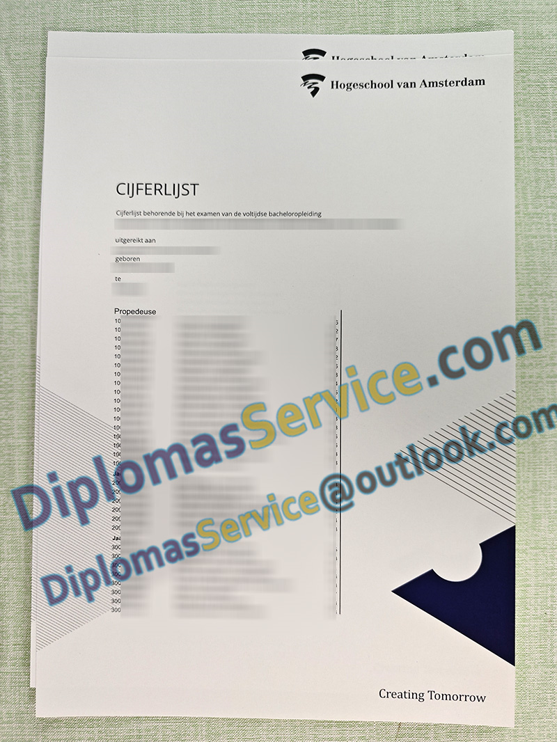 Hogeschool van Amsterdam cijferlijst, HvA transcript,