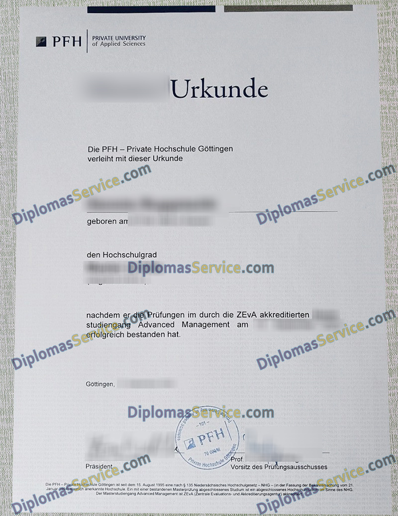 PFH Private Hochschule urkunde, PFH Private Hochschule degree,