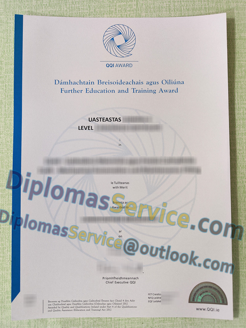 QQI Award diploma, QQI Award certificate,