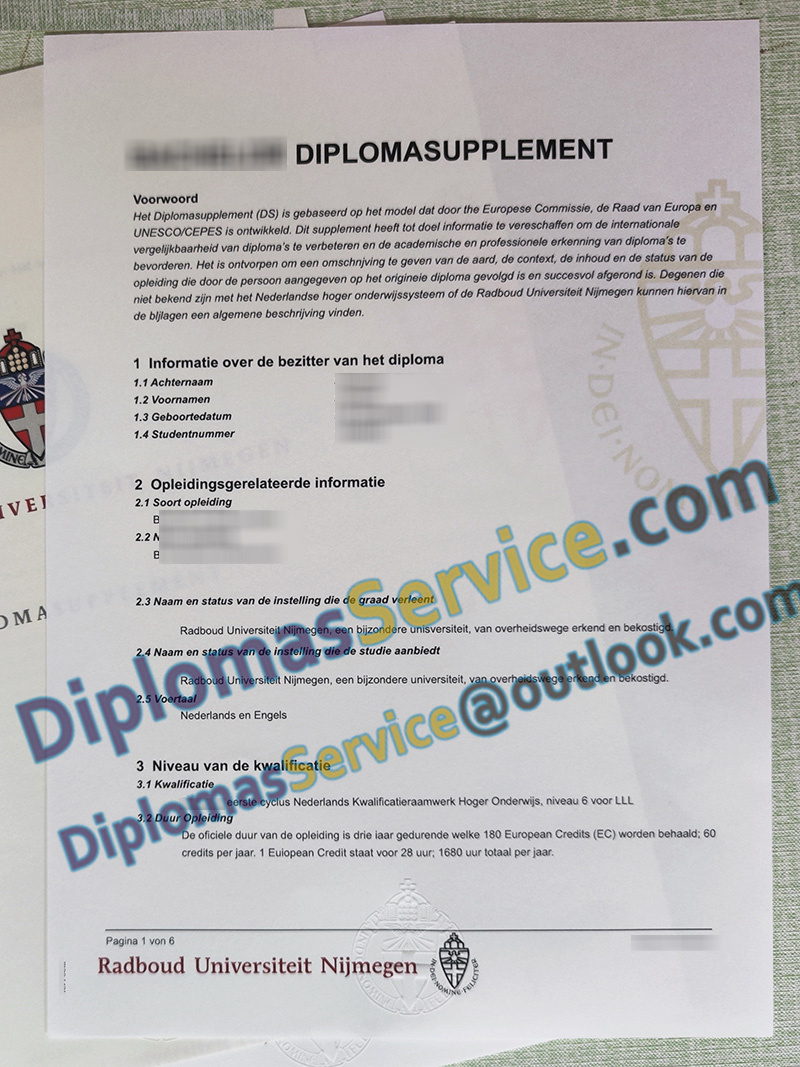 Radboud University diploma supplement, Radboud University transcript,