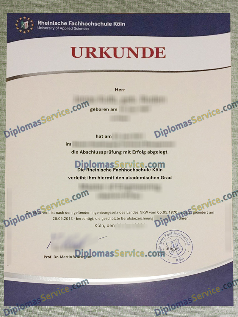 Rheinische Fachhochschule Köln urkunde, Rheinische Fachhochschule Köln degree,