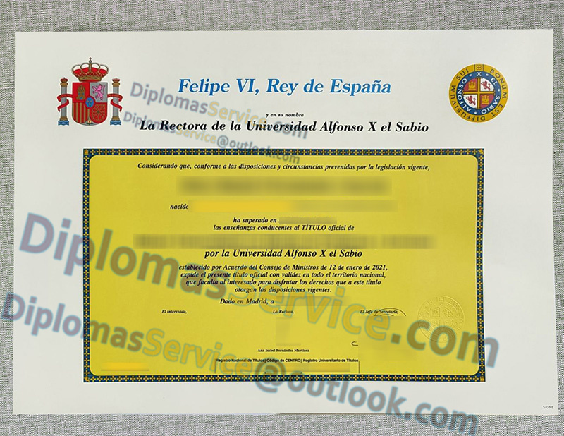 Universidad Alfonso X el Sabio título, Universidad Alfonso X el Sabio diploma,