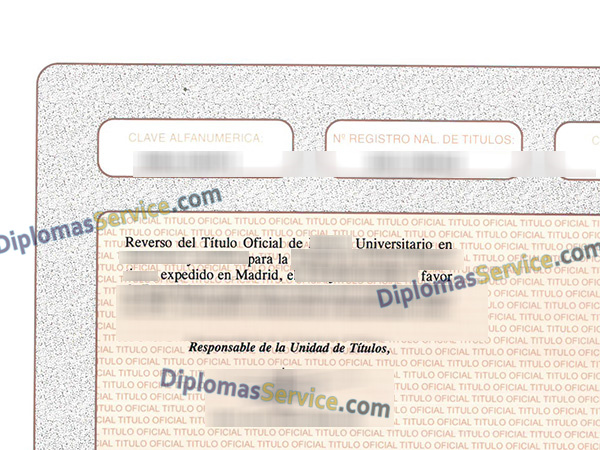 Universidad Francisco de Vitoria reverso del título