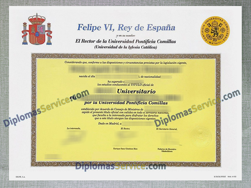Universidad Pontificia Comillas título, Universidad Pontificia Comillas diploma,