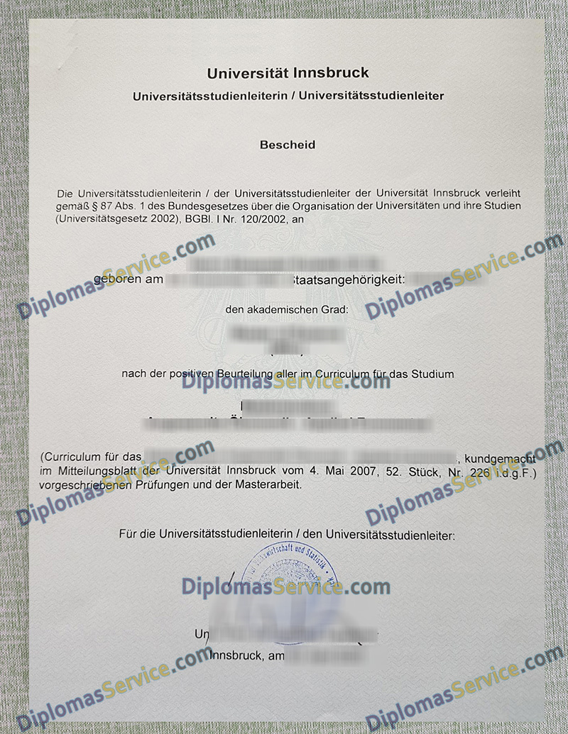 Universität Innsbruck bescheid, Universität Innsbruck degree,