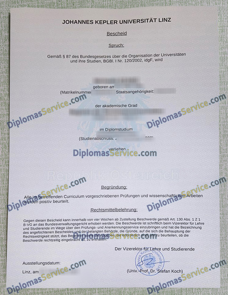 Johannes Kepler Universität Linz bescheid, Universität Linz degree,