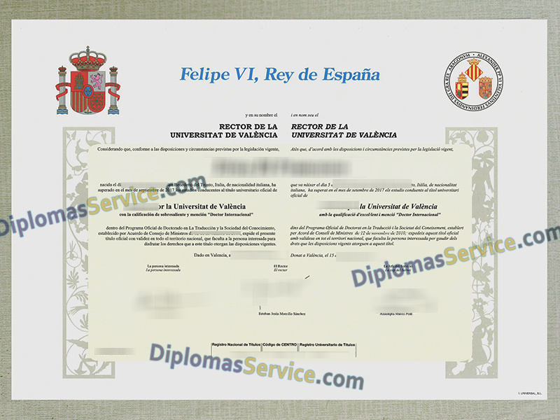Universitat de València título, Universitat de València diploma,