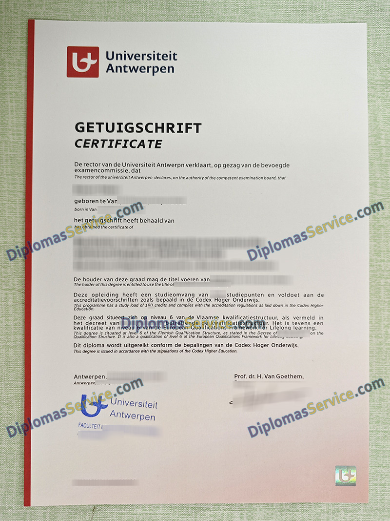 Universiteit Antwerpen getuigschrift, Universiteit Antwerpen certificate,