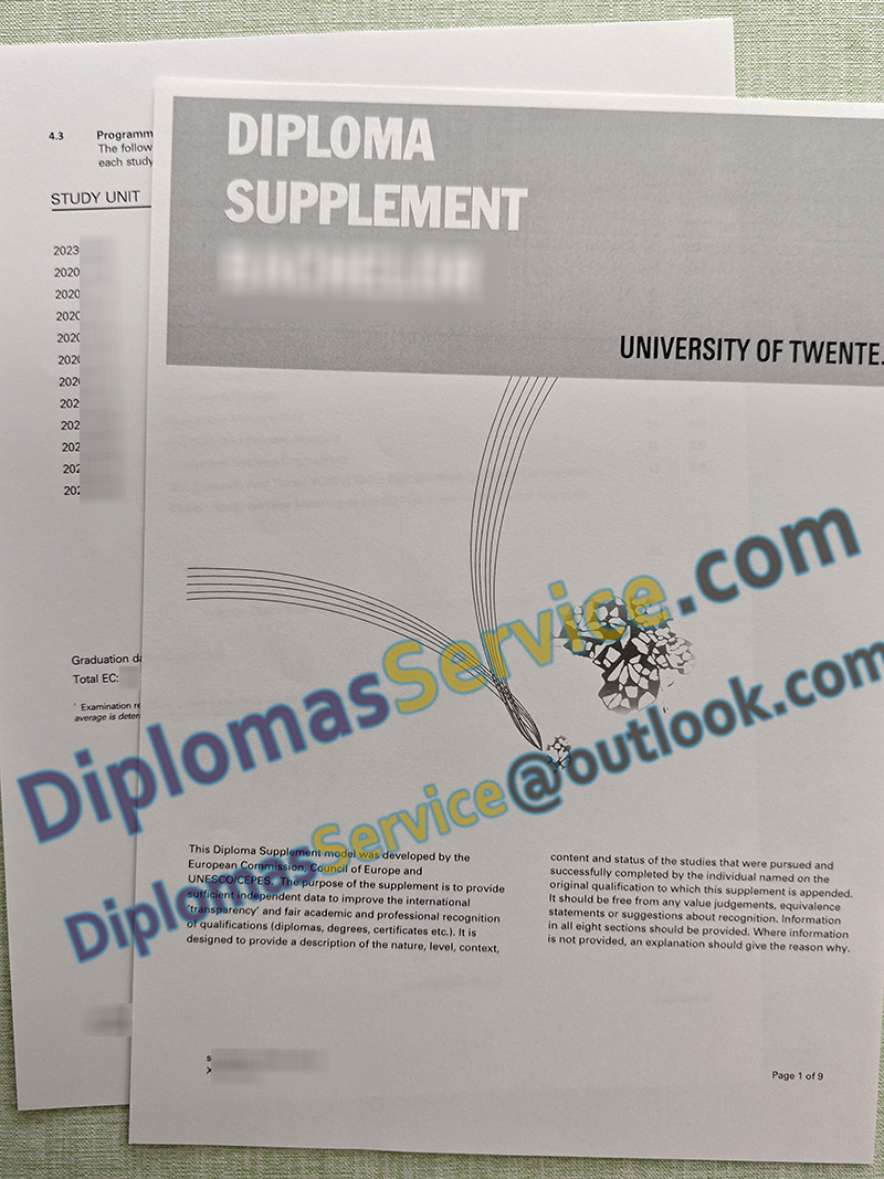 University of Twente diploma supplement, University of Twente transcript,