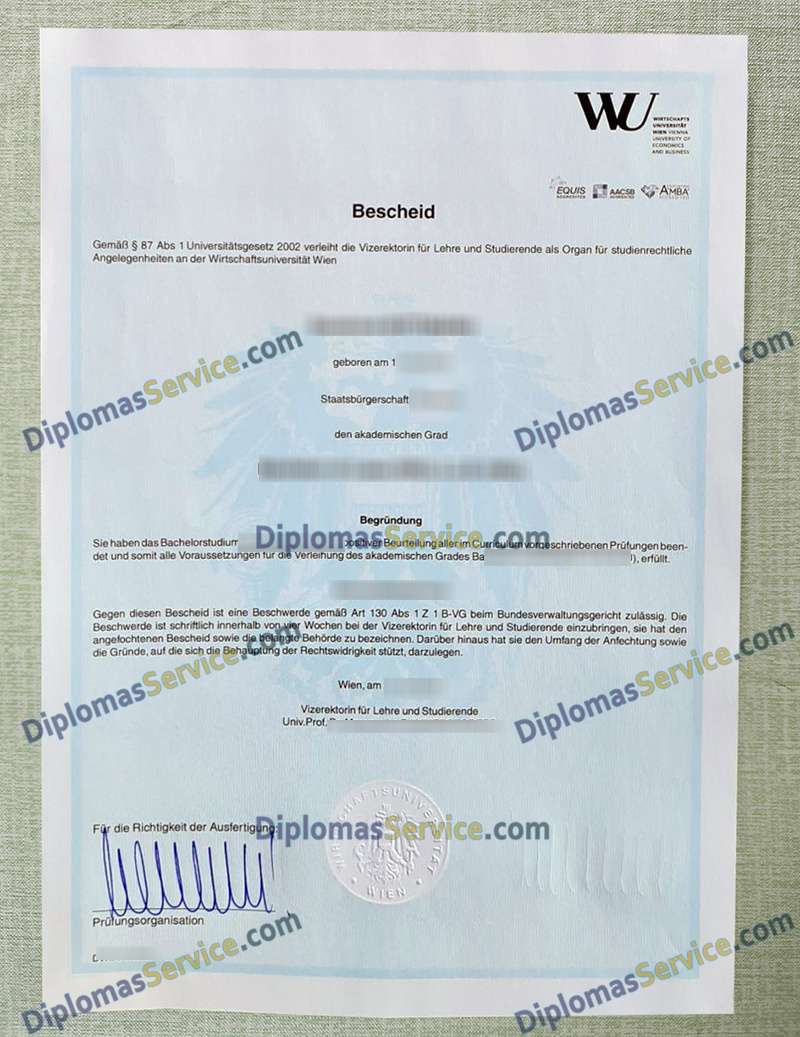 Wirtschaftsuniversität Wien bescheid, Wirtschaftsuniversität Wien degree,