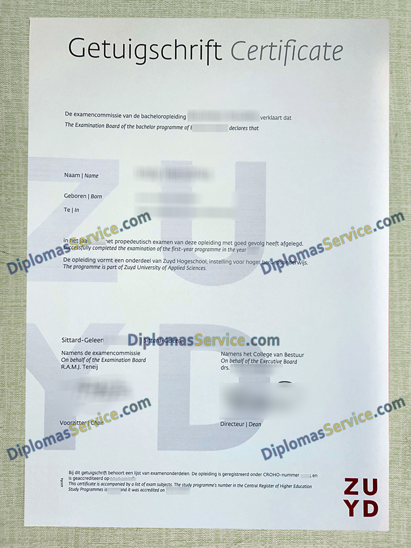 ZUYD Hogeschool getuigschrift, ZUYD Hogeschool diploma,