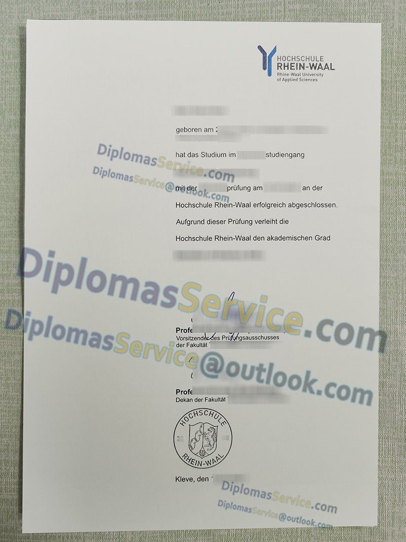 Hochschule Rhein-Waal urkunde, Hochschule Rhein-Waal degree,