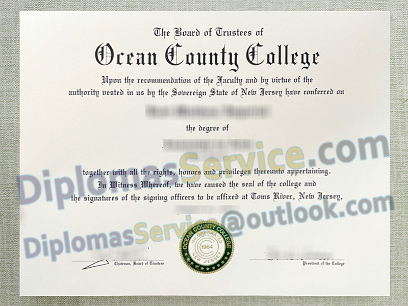 Ocean County College diploma, Ocean County College degree,