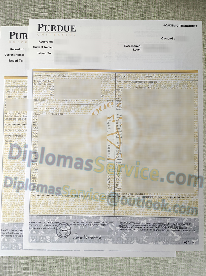 Purdue University transcript