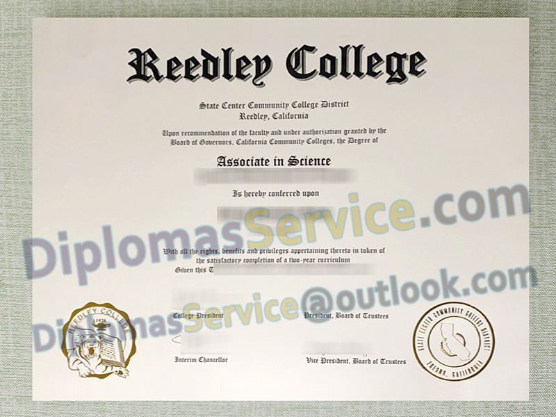 Reedley College diploma, Reedley College degree,