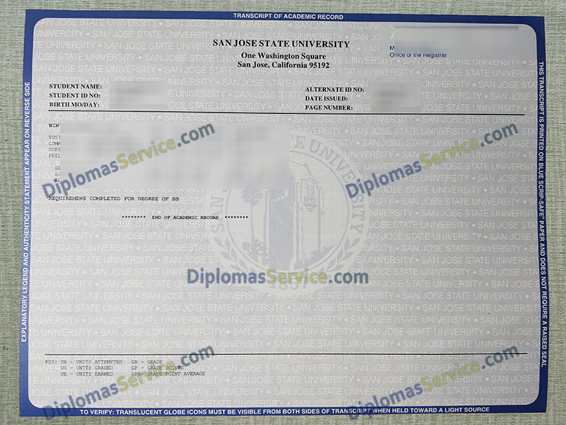 SJSU transcript, San José State University transcript,