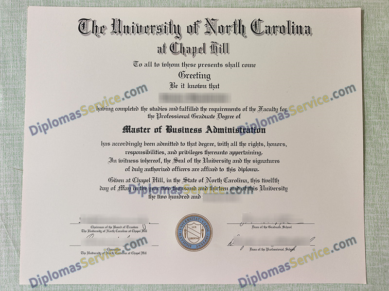 UNC Chapel Hill diploma, University of North Carolina at Chapel Hill degree, MBA diploma,