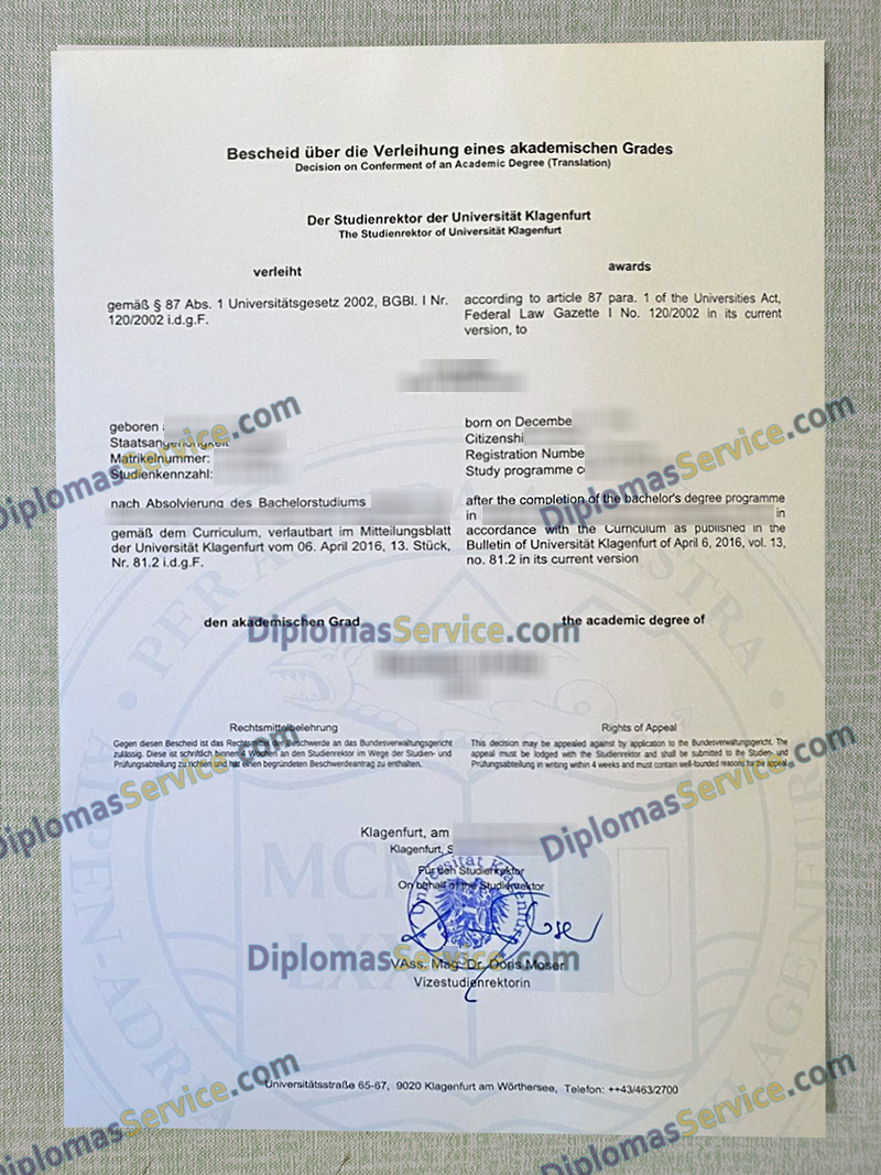 Universität Klagenfurt bescheid, Universität Klagenfurt degree,