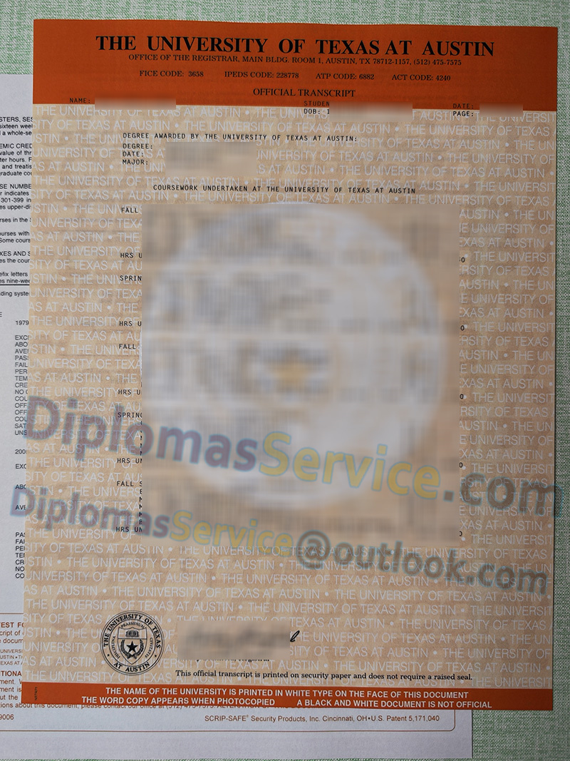 University of Texas at Austin transcript, UT Austin transcript,