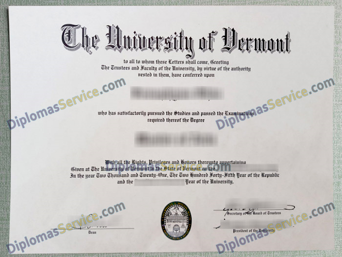 University of Vermont diploma, University of Vermont degree,