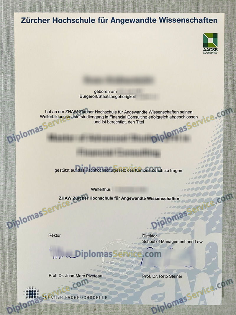 Zürcher Hochschule für Angewandte Wissenschaften urkunde, Zurich University of Applied Sciences diploma,