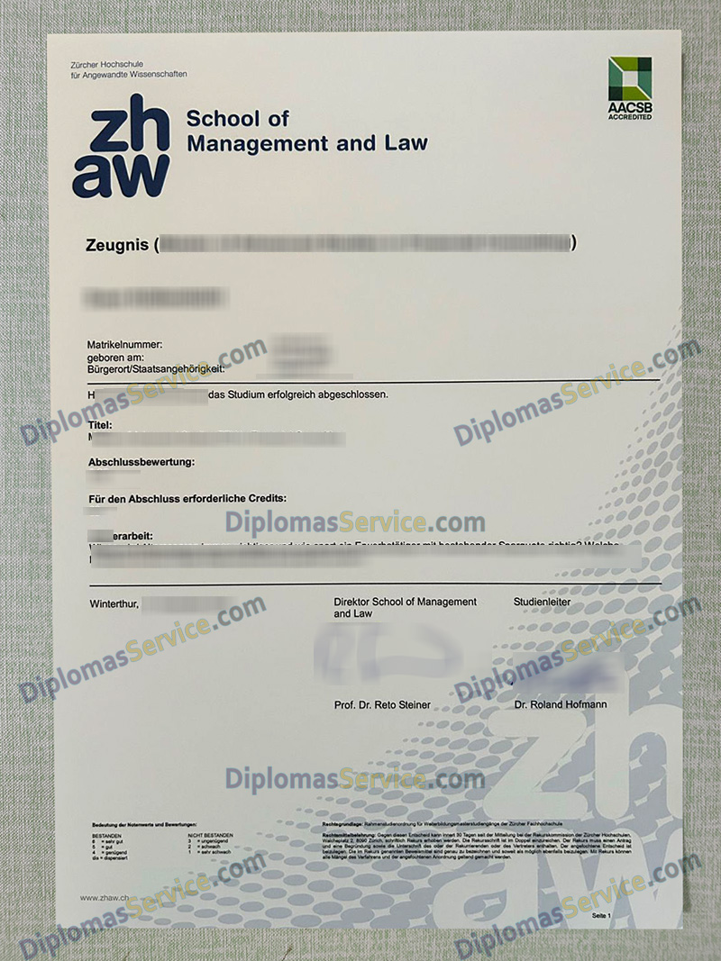 Zürcher Hochschule für Angewandte Wissenschaften zeugnis, ZHAW transcript,