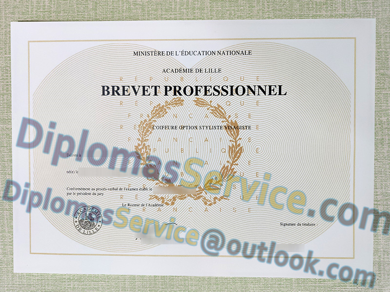 Brevet Professionnel certificate, Academie de Lille certificate,