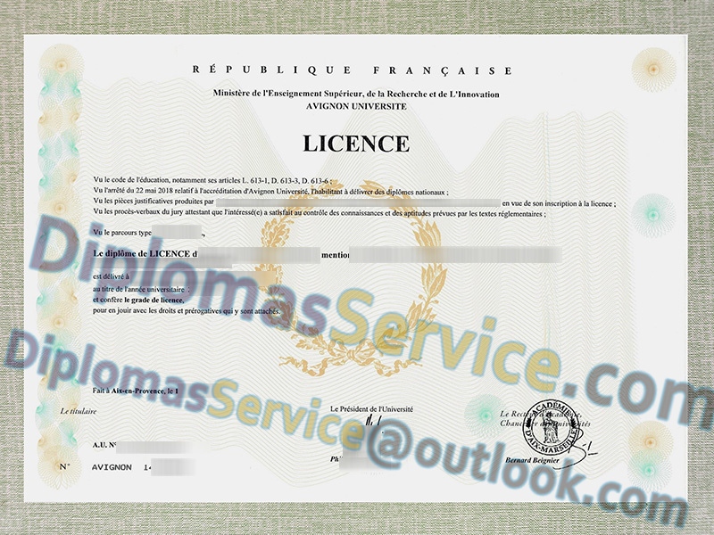 Avignon Université licence, Avignon Université diplôme,