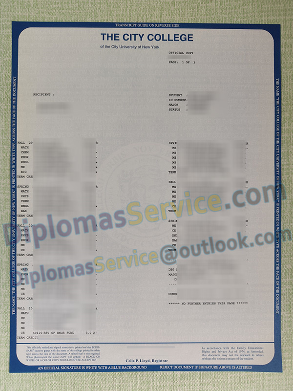 CUNY City College transcript