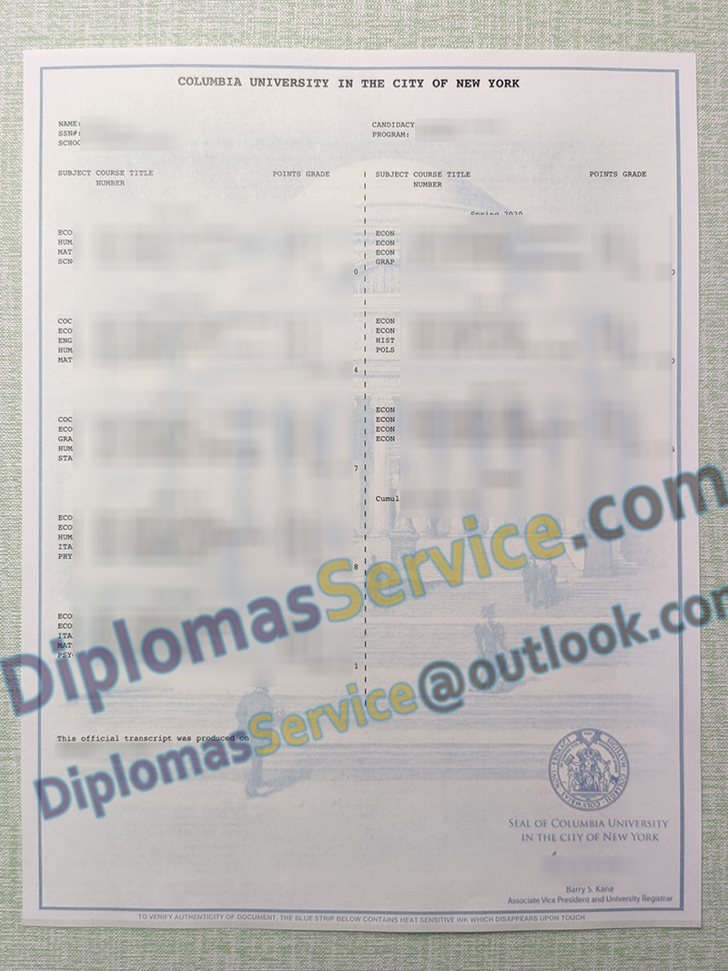 Columbia University transcript