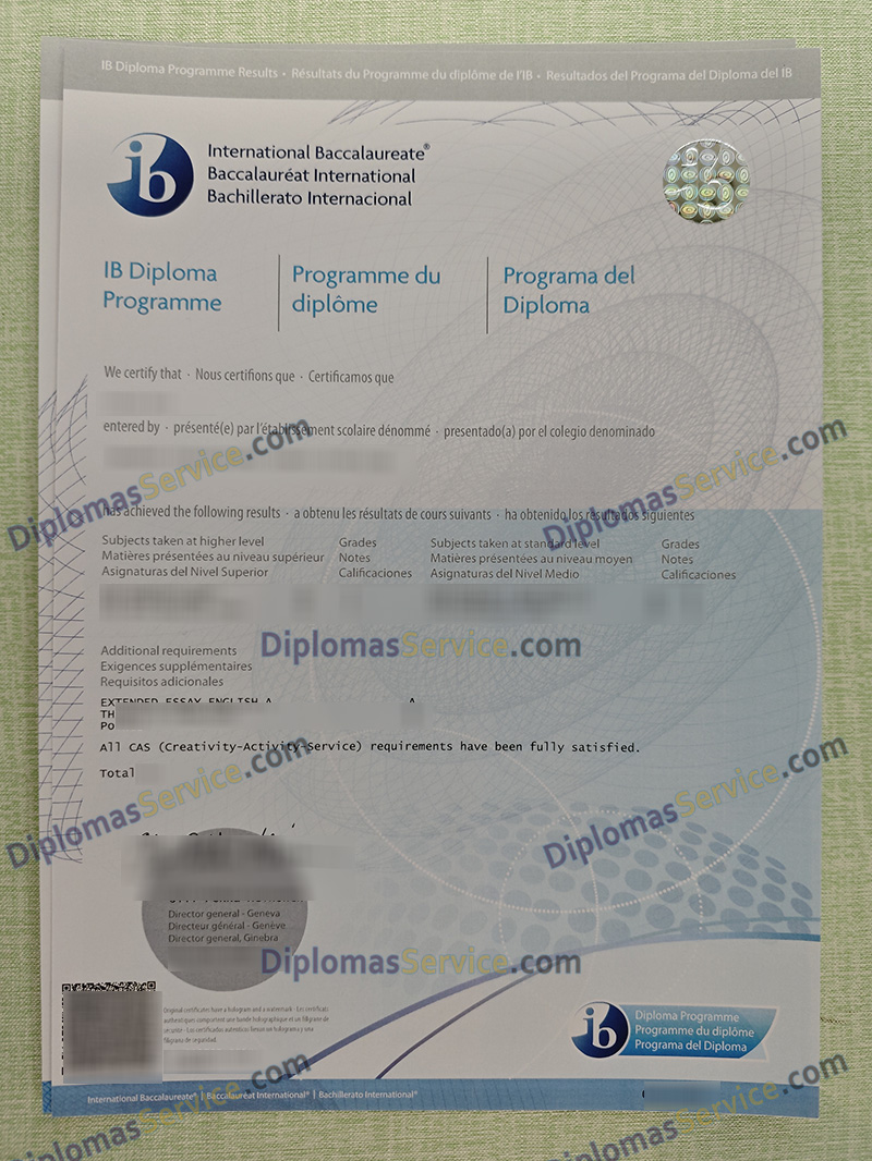 IB Diploma transcript, International Baccalaureate diploma result,