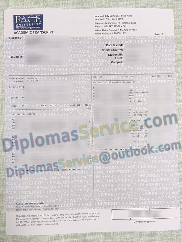 Pace University Transcript