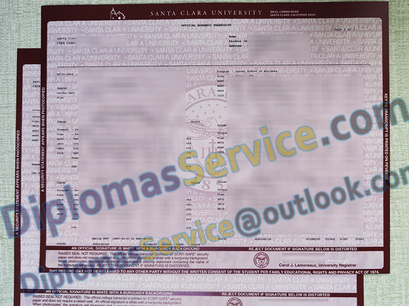 Santa Clara University transcript