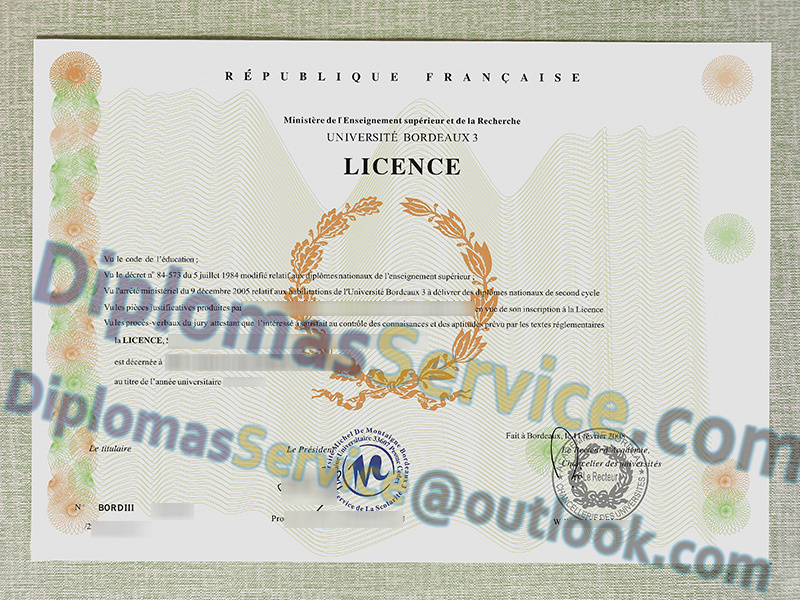 Université Bordeaux 3 licence, Université Bordeaux 3 diplôme,