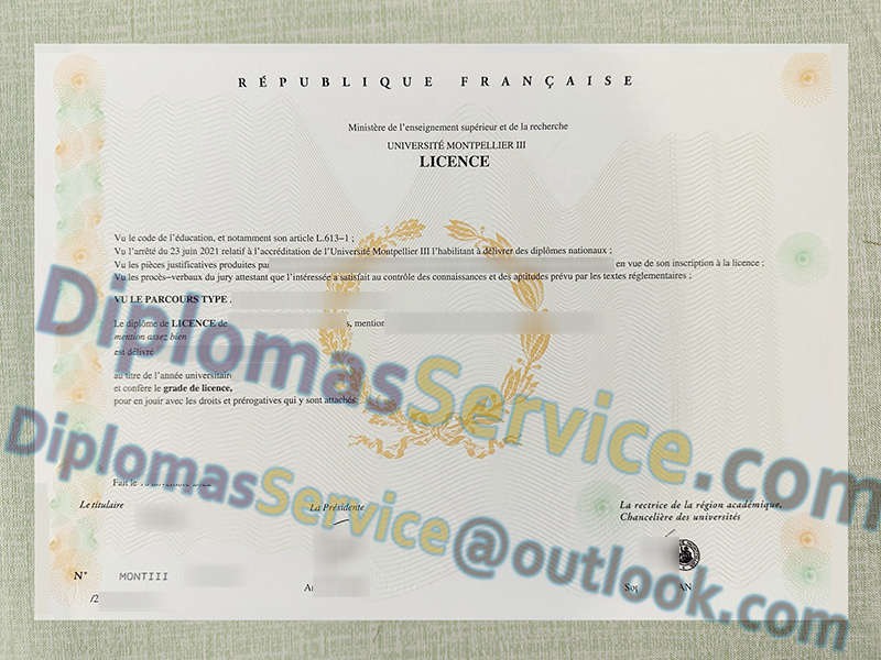 Université Montpellier III licence, Université Montpellier III diplôme,