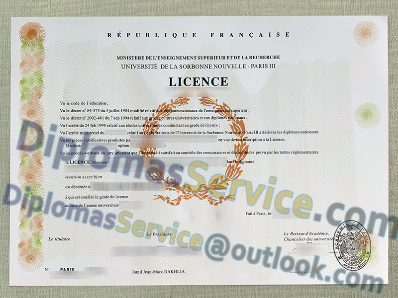 Université Sorbonne Nouvelle licence, Université Paris III diplôme,
