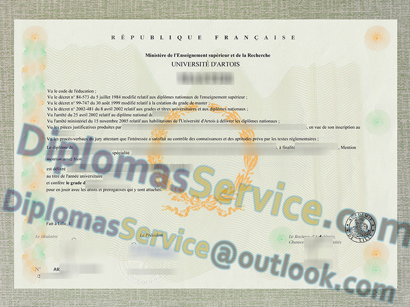 Université d'Artois diplôme, Université d'Artois licence,