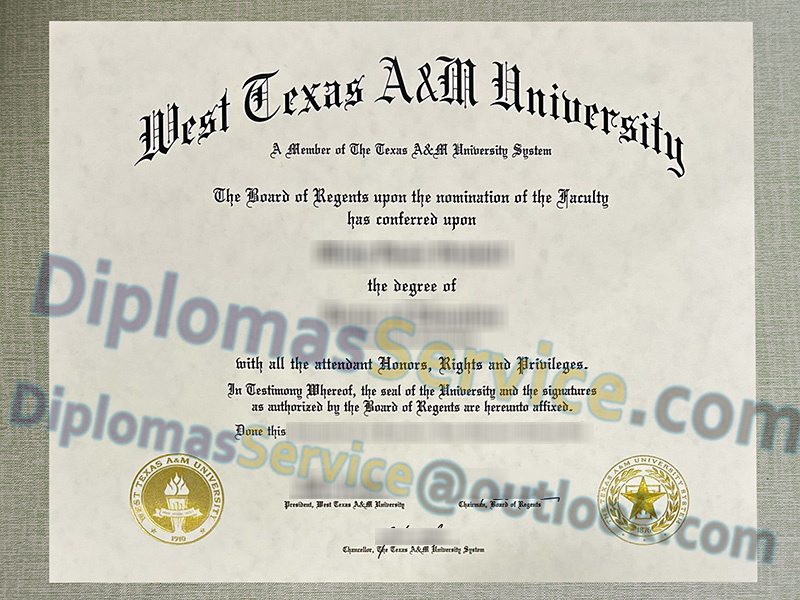 West Texas A&M University diploma, West Texas A&M University degree,